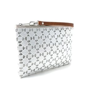 Alternative view of Linen Wristlet with Embroidered Eyelet Overlay