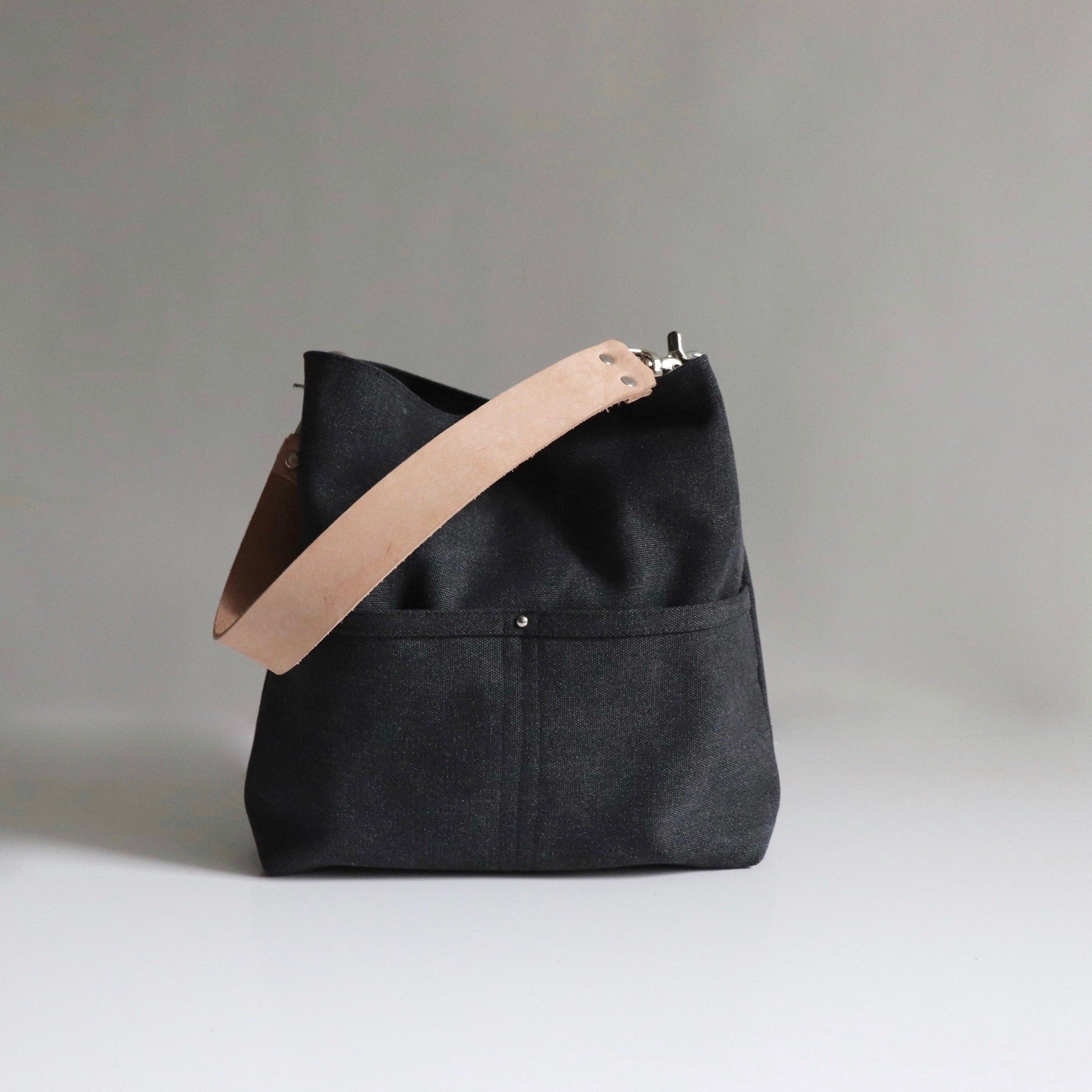 Medium Hobo Bag in Dark Charcoal Gray Canvas - Image 2