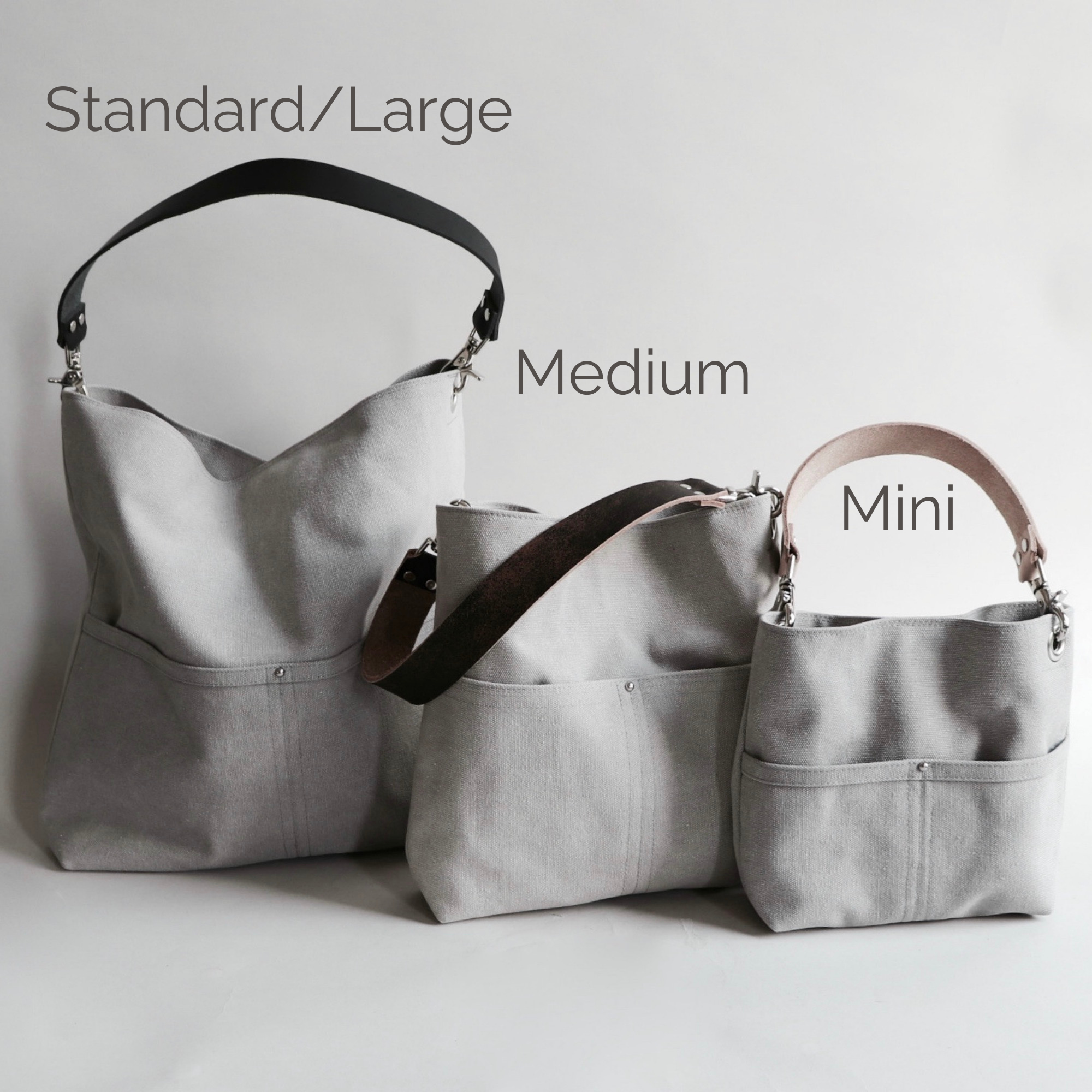 Medium Hobo Bag in Dark Charcoal Gray Canvas - Image 7