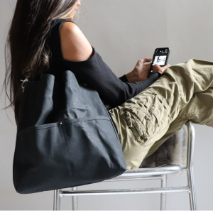 Alternative view of Black Waxed Canvas Shoulder Bag